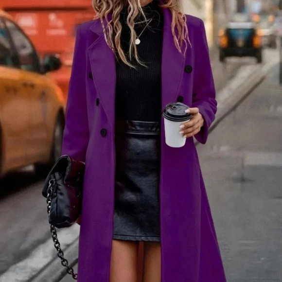 Lapel Neck Double Breasted Overcoat purple - Picture 1 of 4